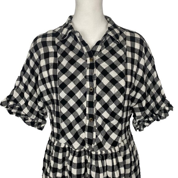 Anthropologie PORRIDGE Women Checker Dress Size M W/B Short Sleeve Gingham 2-20 - Picture 6 of 14